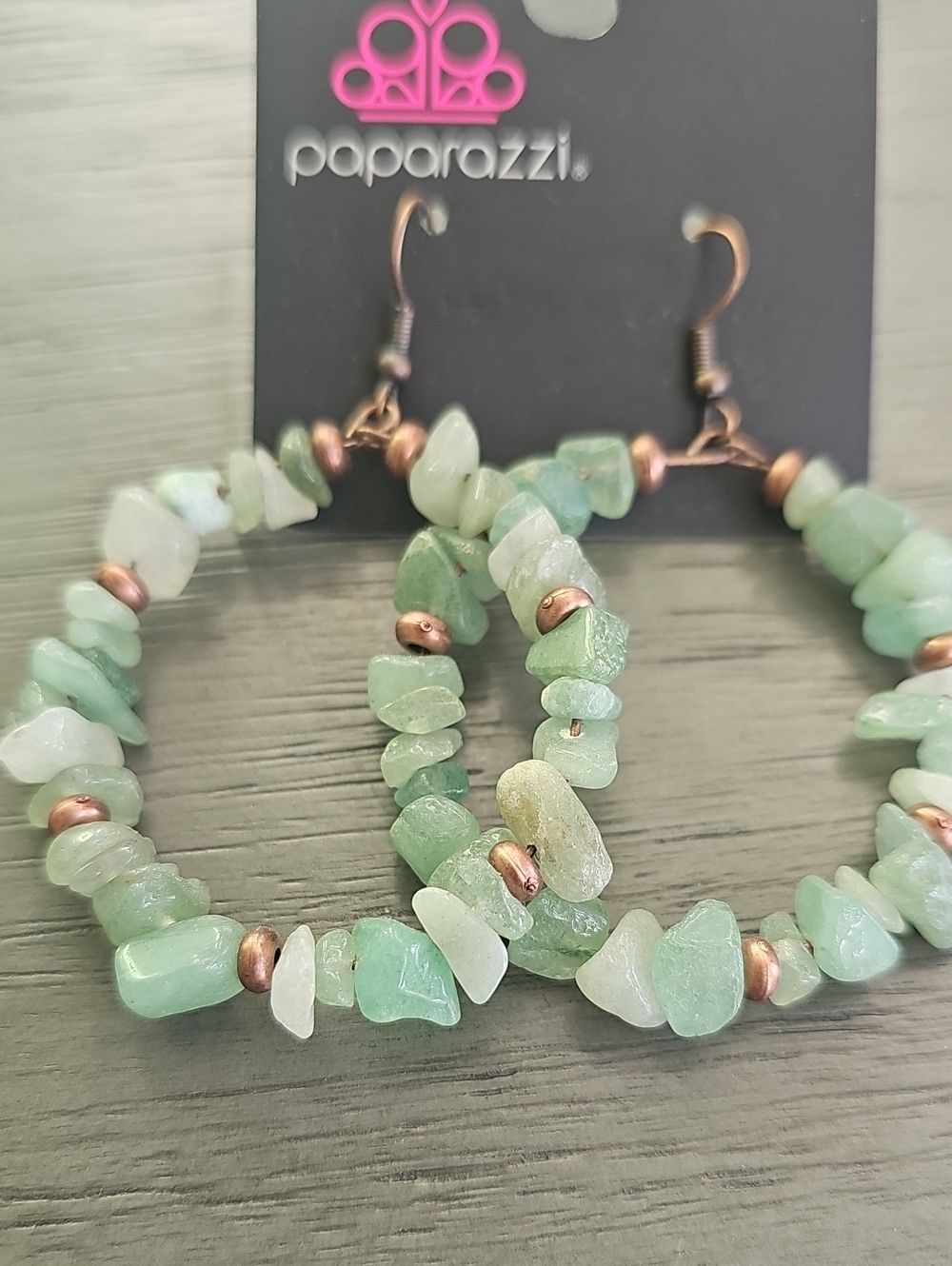 Paparazzi Light Green Chip Hoop Earrings with Copper Accents